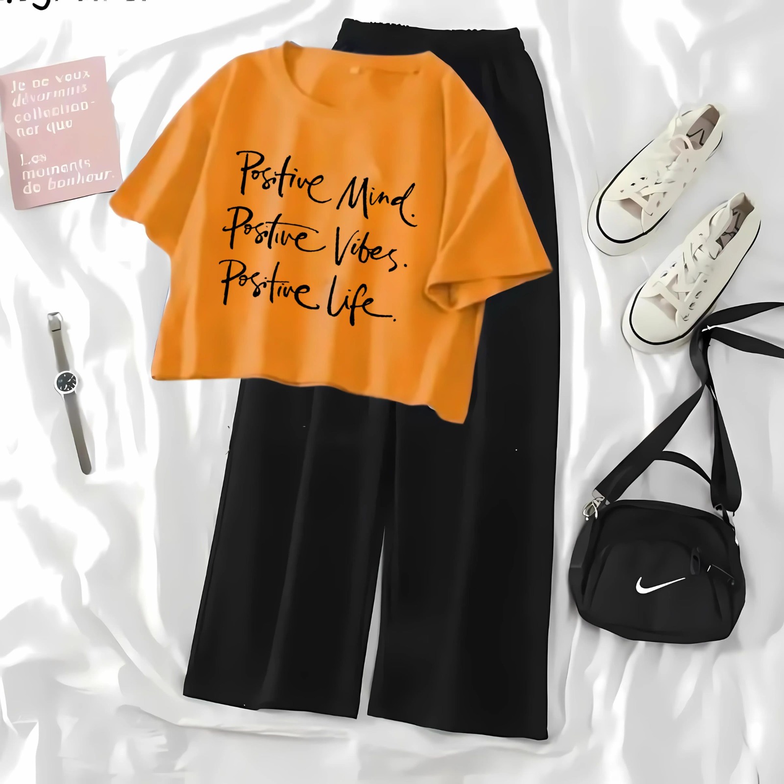 Soft and Comfortable Crop Top T-shirt with Flapper Trouser Combo for Women and Girls