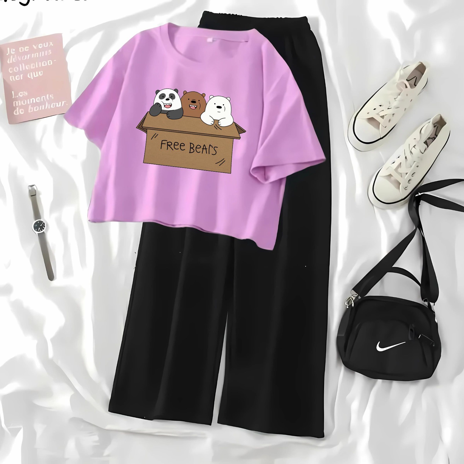 High-Quality Summer Printed Crop Top and Black Flapper Suit