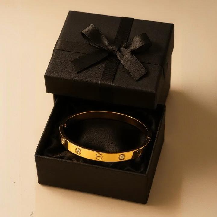 Luxurious Openable Golden Bangle for Women / Diamond-Screw Bracelet Kara for Girls Gift / Stylish Jewelery