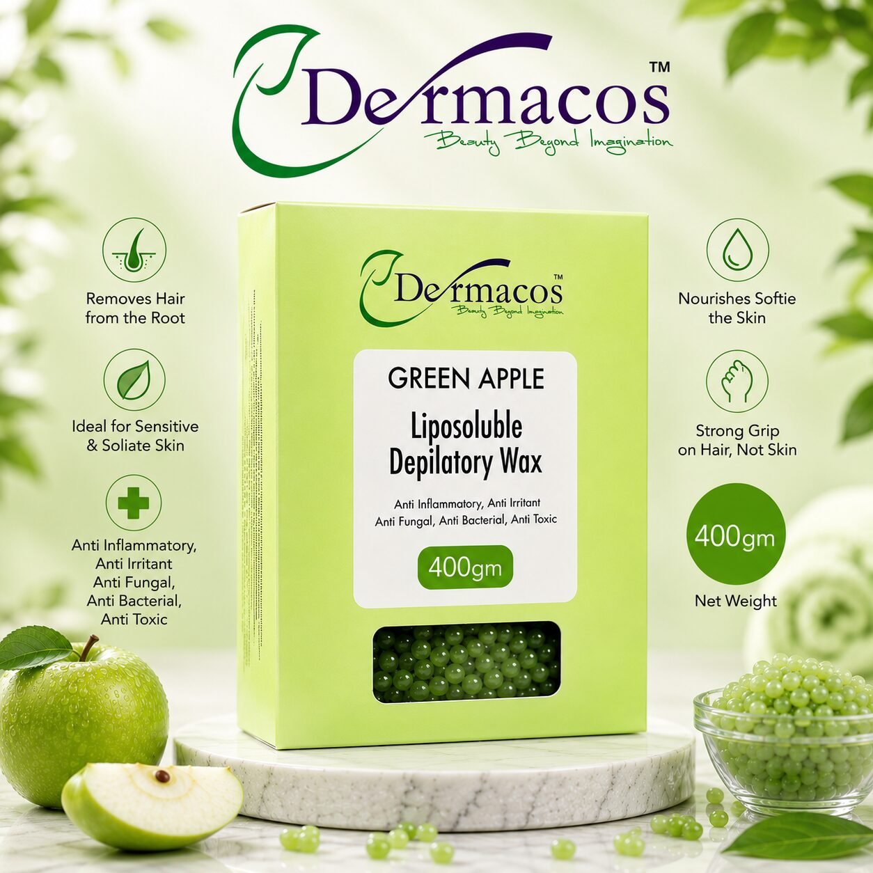 Green Apple Liposoluble Depilatory Wax (400gm) | Hair Removal Care