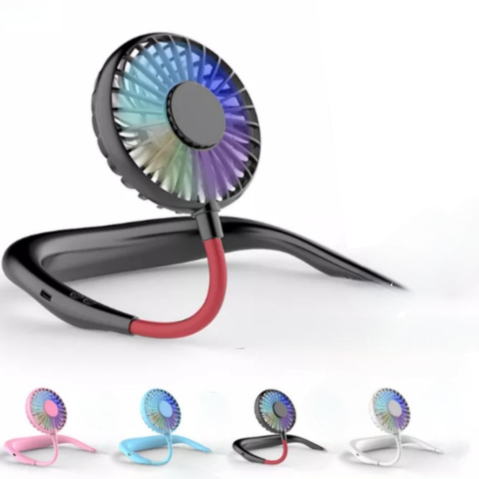 Wearable Neck Fan With RGB Lights And Folding Handheld Design, USB Rechargeable Portable Mini Fan For Kitchen, Cooking, Travel And Outdoor Use