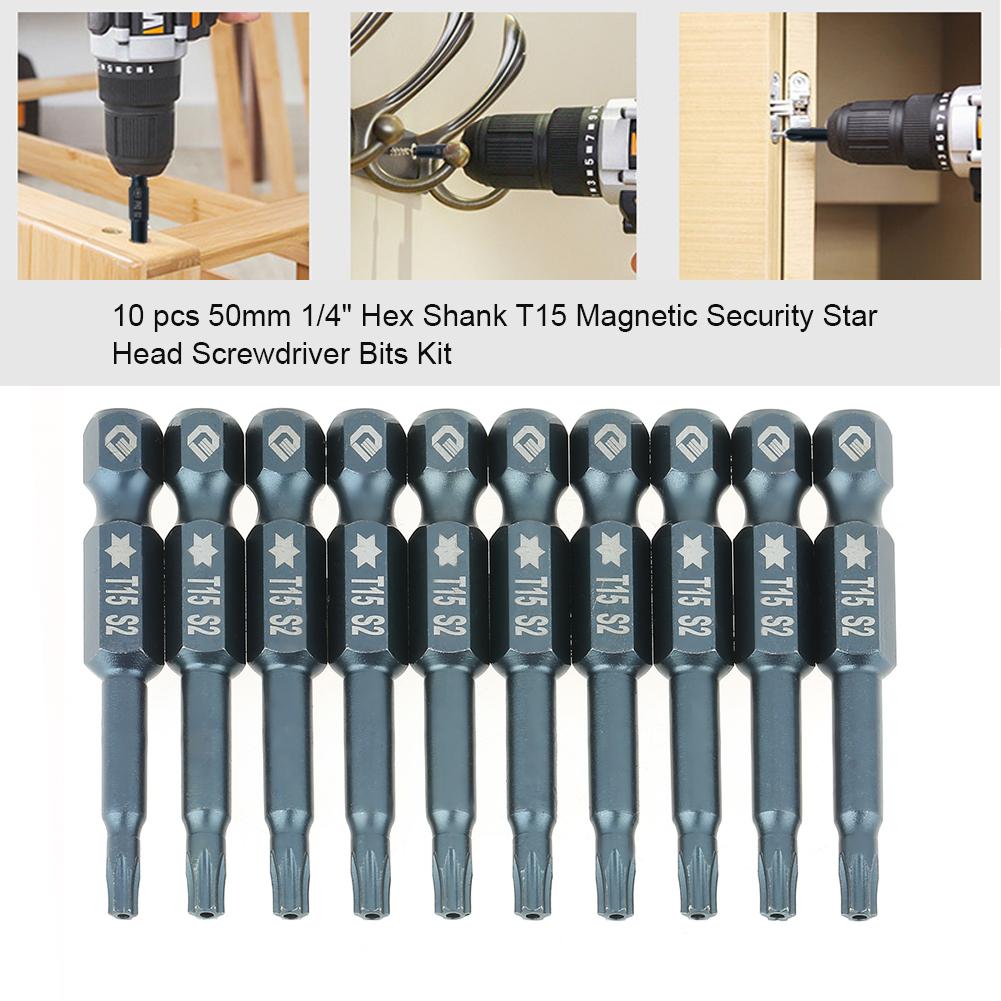10 pcs Security Star Bits,50mm 1/4 Hex Shank T15 Security Star