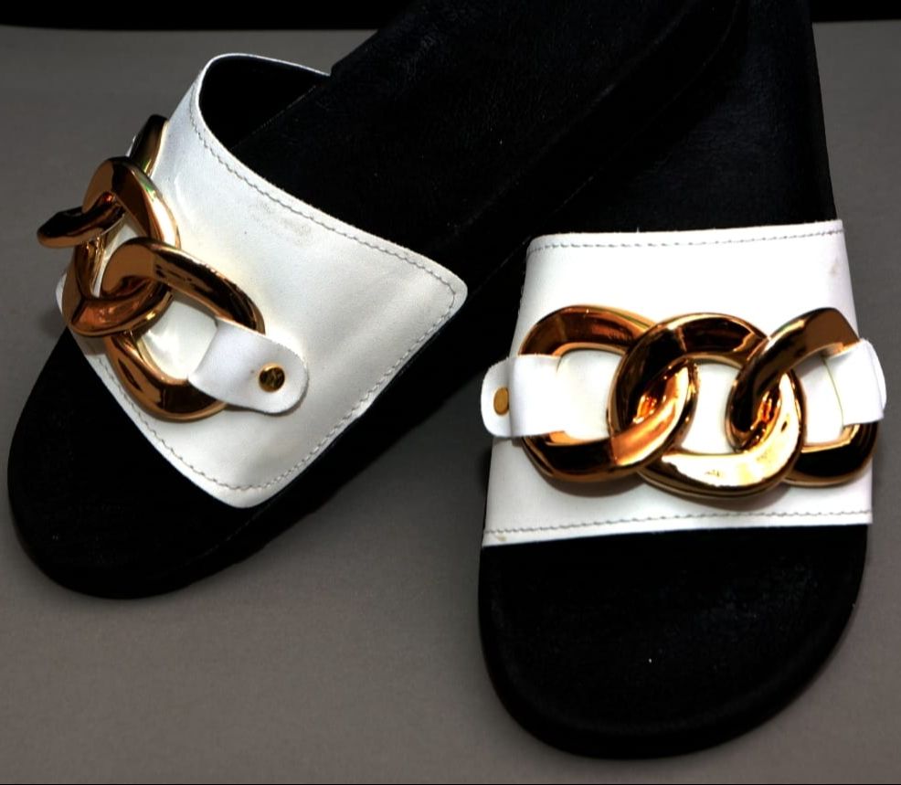 Women Gold Buckle Sandals Square Toe Casual Shoes Beach Flip Flops Formal Slipper