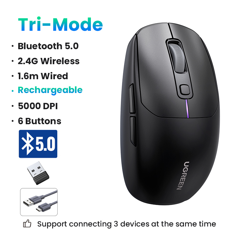 UGREEN Gaming Mouse 5000DPI Wireless Mouse Bluetooth 5.0 2.4G Wired