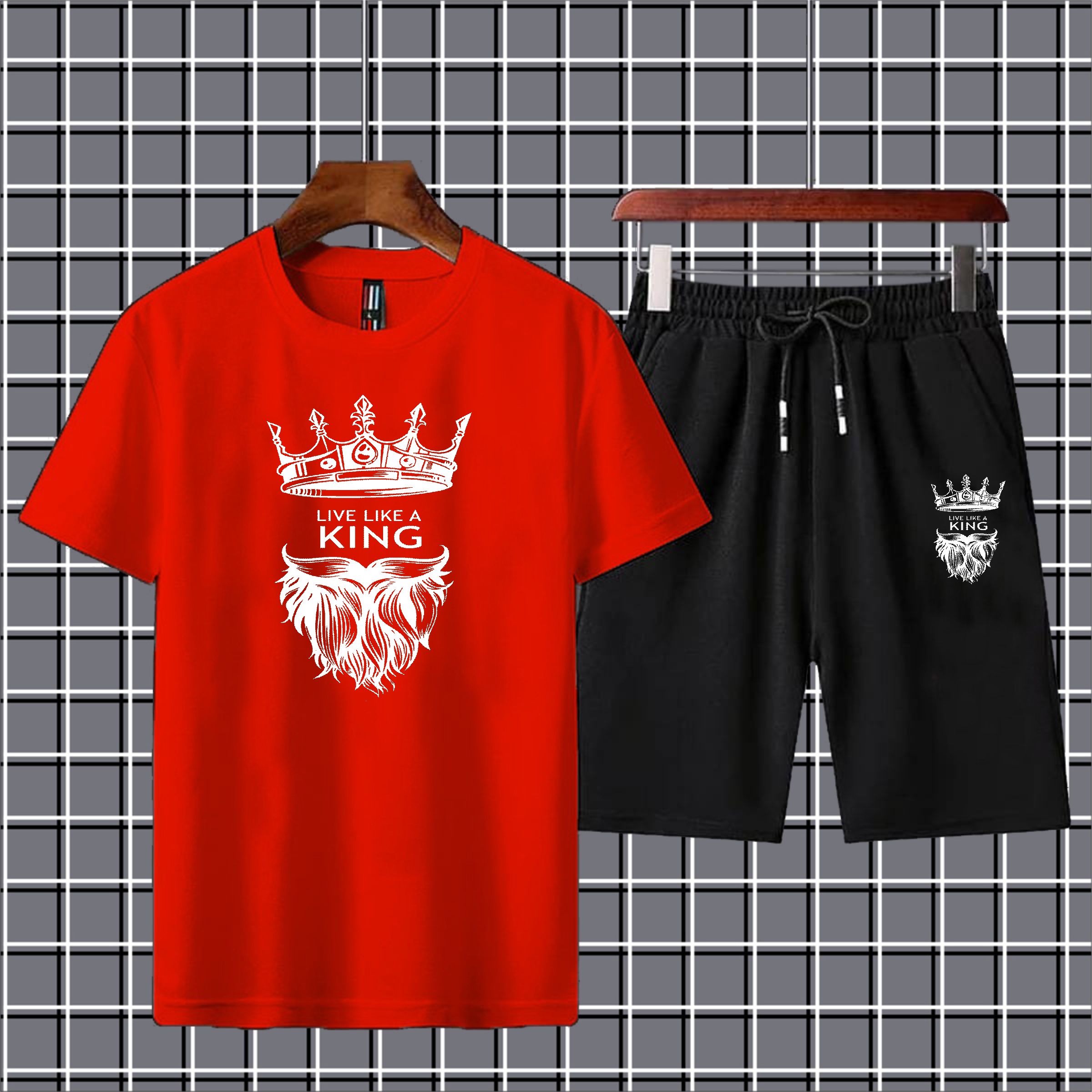 Live like a king Printed T-shirt And Shorts Summer Track Suit For Men -Black