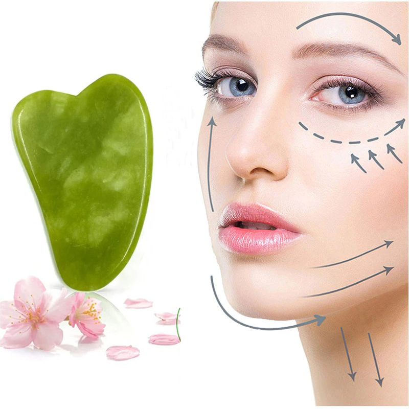 Premium Jade Gua Sha and Silicone Face Cleansing Brush Duo Pack - Anti-Aging, Brightening Skin Care Tool
