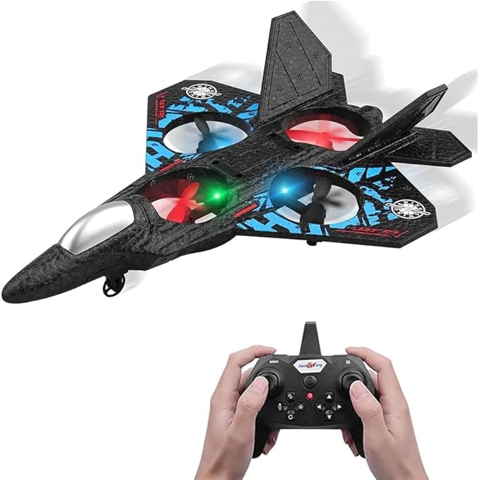 DAN TECHNOLOGY  Premium RC Fighter Jet Plane – 2.4G Remote Control Foam Airplane Toy with Lights  High-Speed Glider  Helicopter Style Stunt Aircraft for Kids & Adults