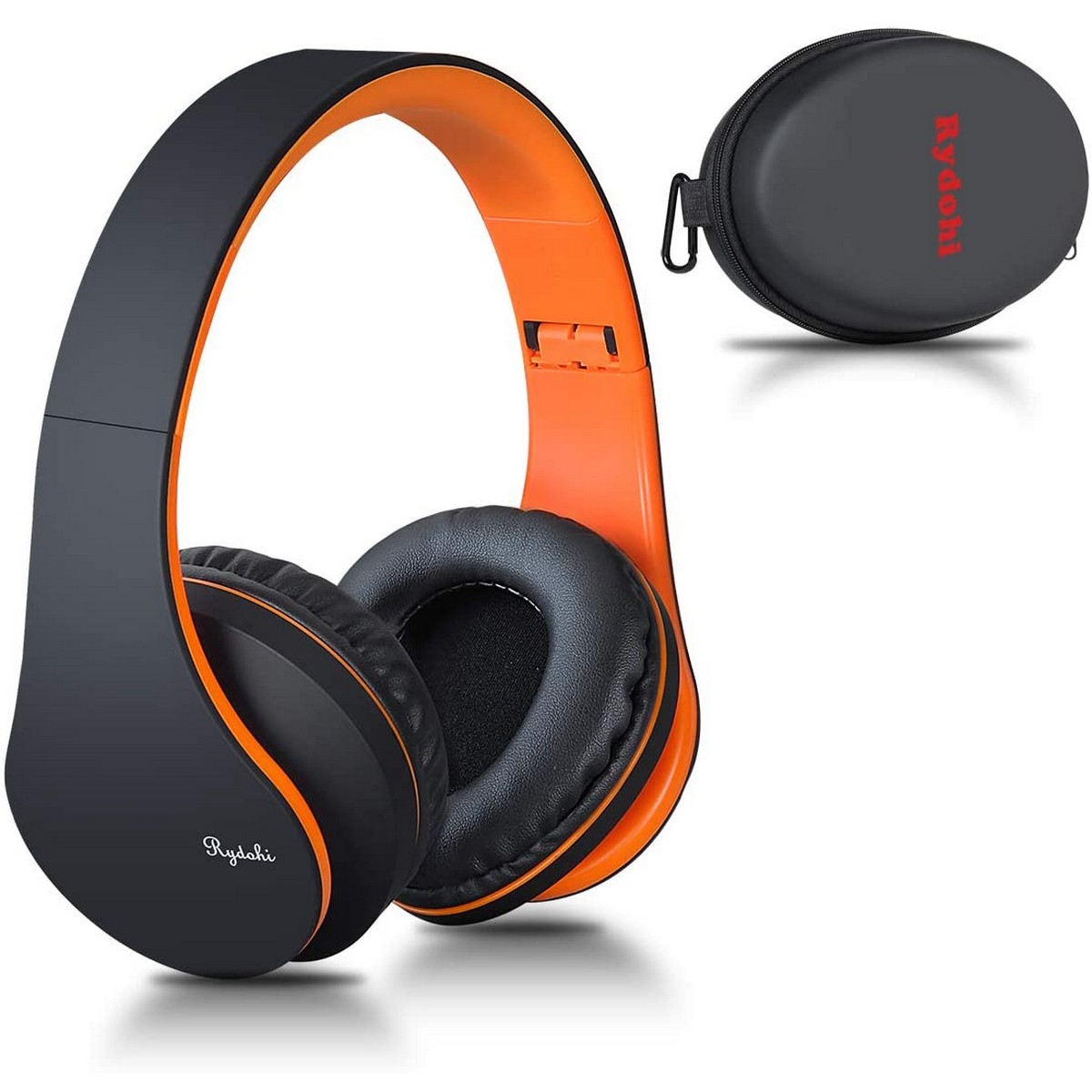 Rydohi Wireless Bluetooth Headphones Over Ear, Hi-Fi Stereo Headset with  Deep Bass, Foldable and Lightweight, Wired and Wireless Modes Built in Mic  for Cell Phones, TV, PC and Traveling (Black-Orange)