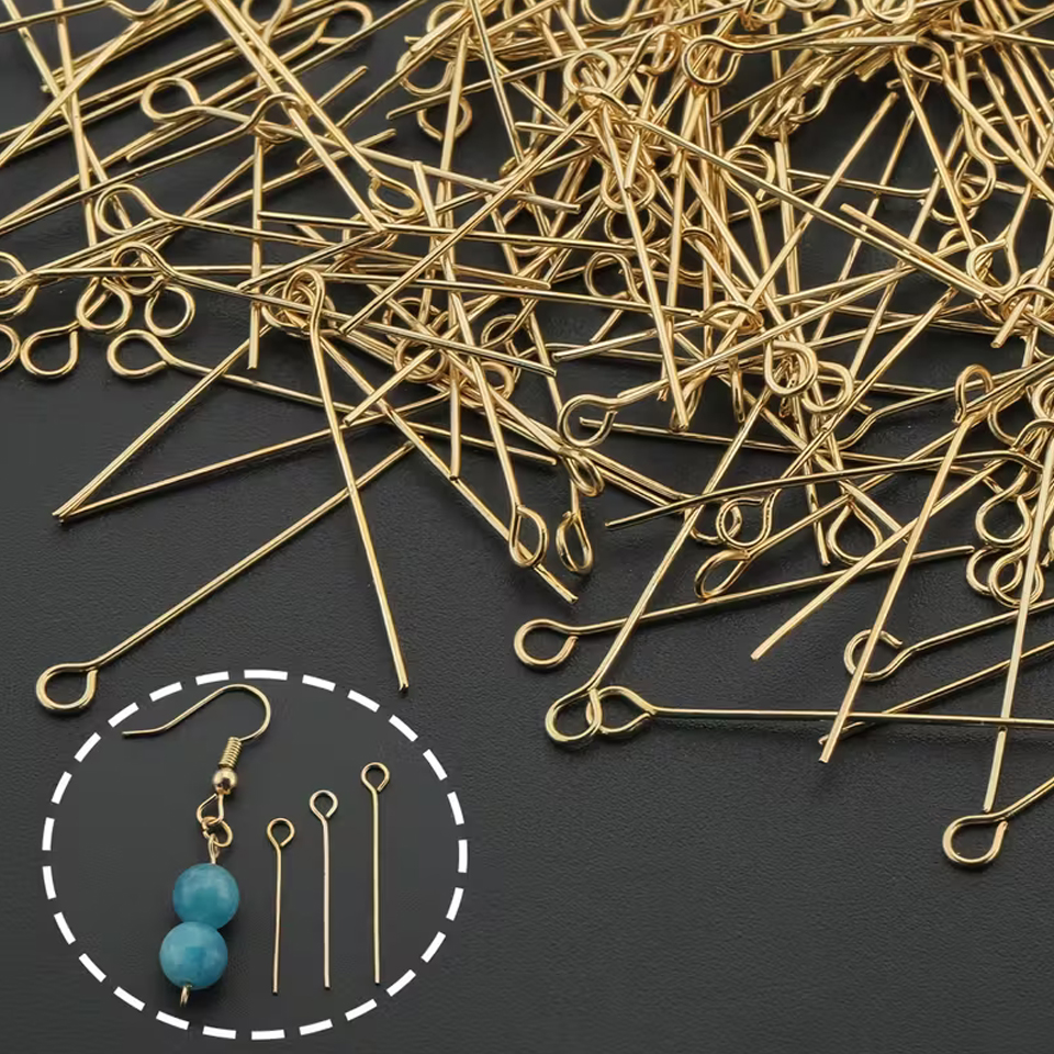 100/200 PCS Golden Metallic Soft Eye Pins/Head Pins Secure Loop Design, Durable Crafting Accessories for Earrings, Necklaces, Bracelets, Pins for Jewelry Making, Earring Assembly Tool, Simple Functional Style, Polished Finish