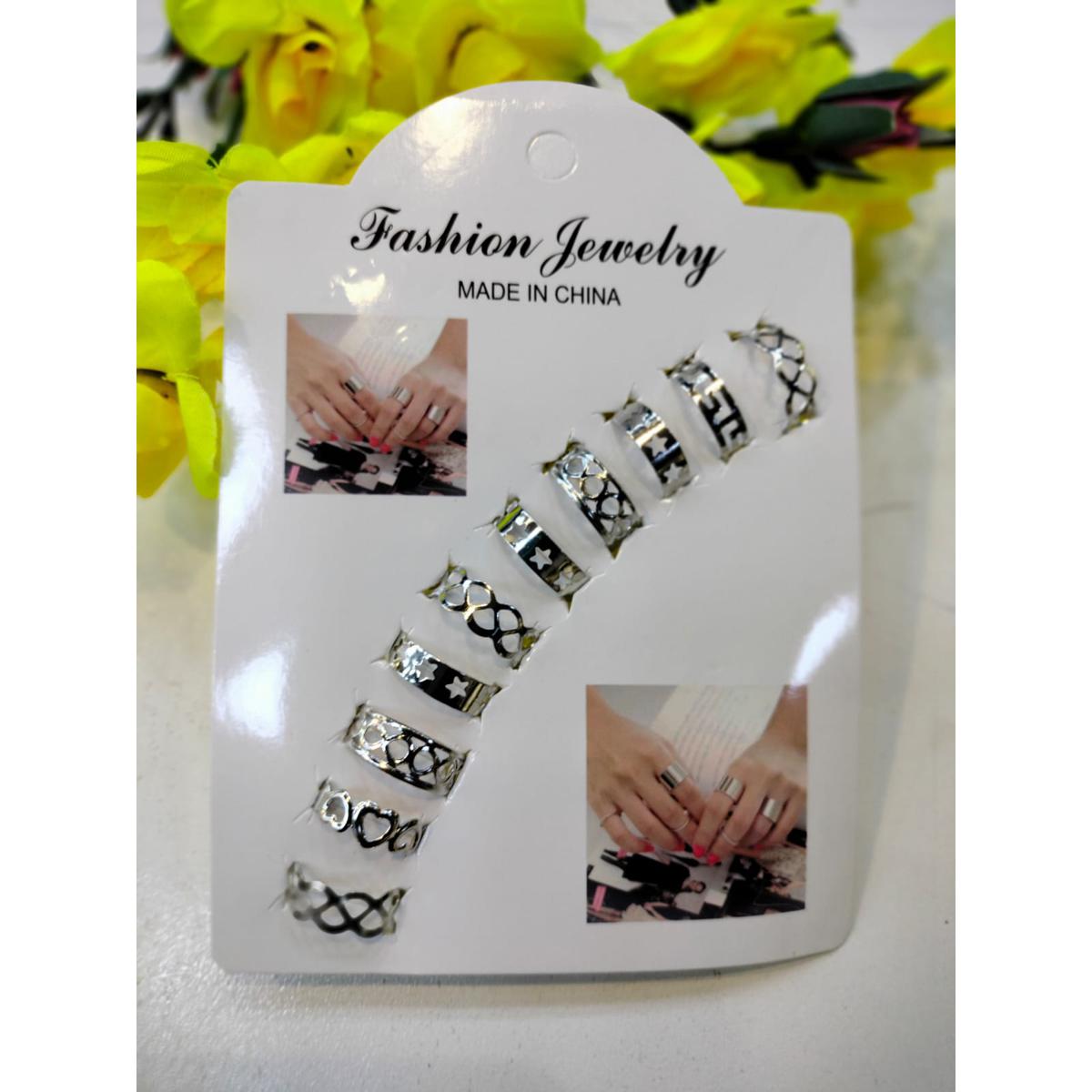 Pack of 10 - Adjustable Finger Rings For Girls - Golden Black and Silver Colour - Attractive Ring