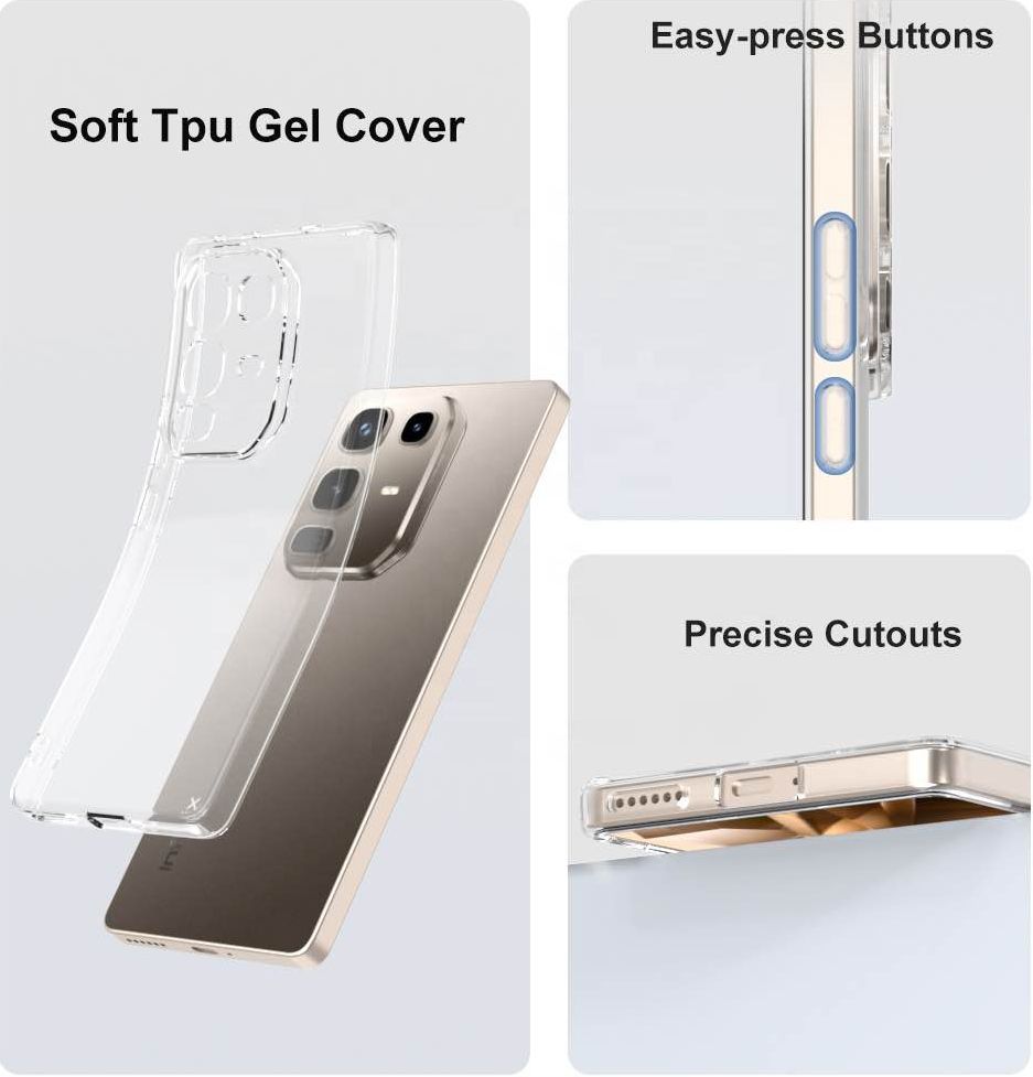 Infinix Note 50/Note 50 Pro Transparent Soft Silicone Back Cover | Shockproof Case with Anti-Dust Plug & Anti-Slip Grip | No Corner Bumper Design