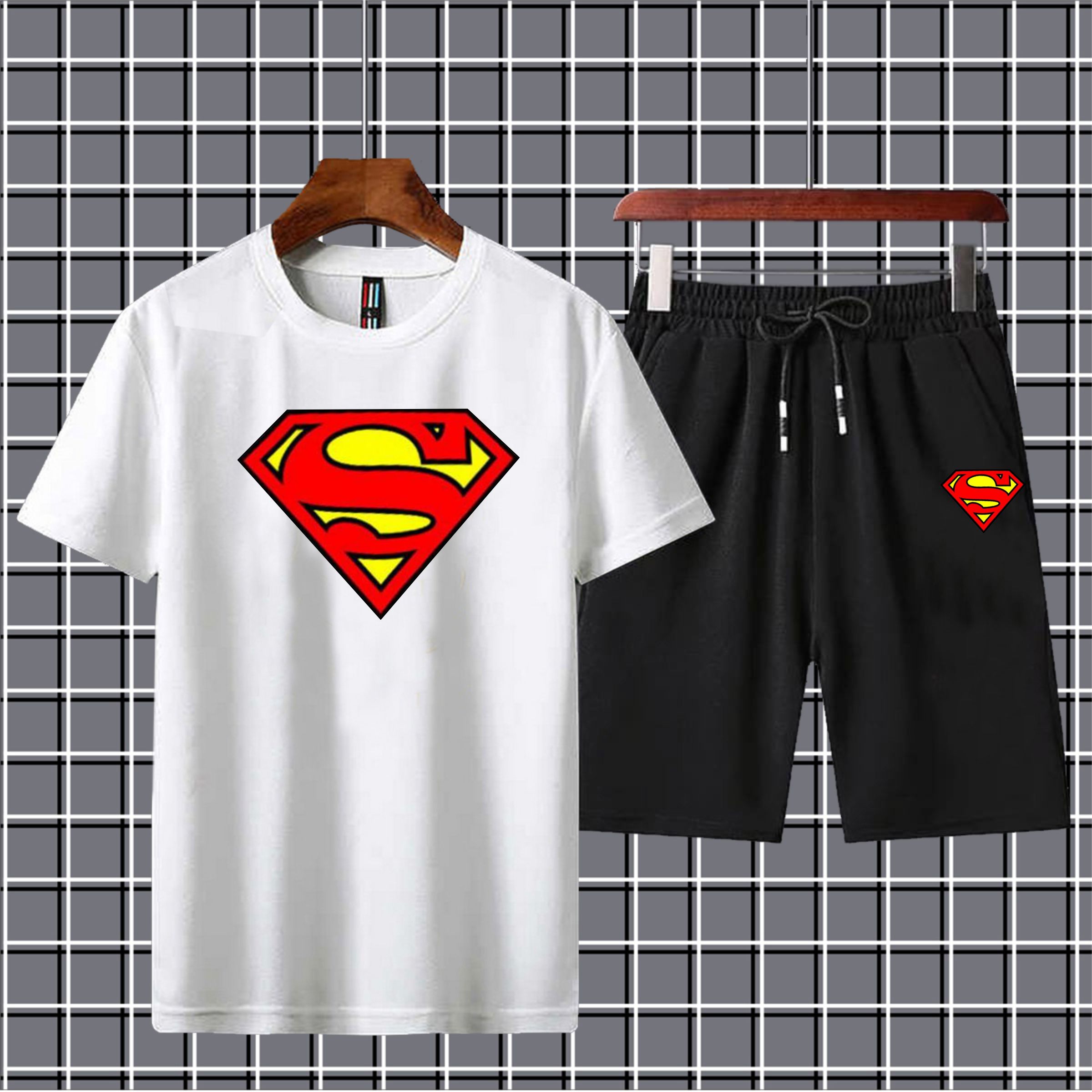 Superman printed summer tracksuit tshirt+short gym wear fabric soft & comfortable