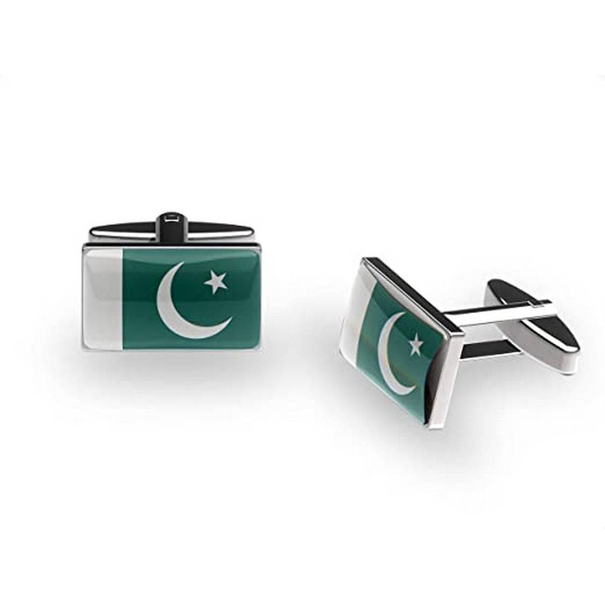 3D Pakistan Flag Metal Cufflinks Pair for Men - Premium Quality Cuff-links