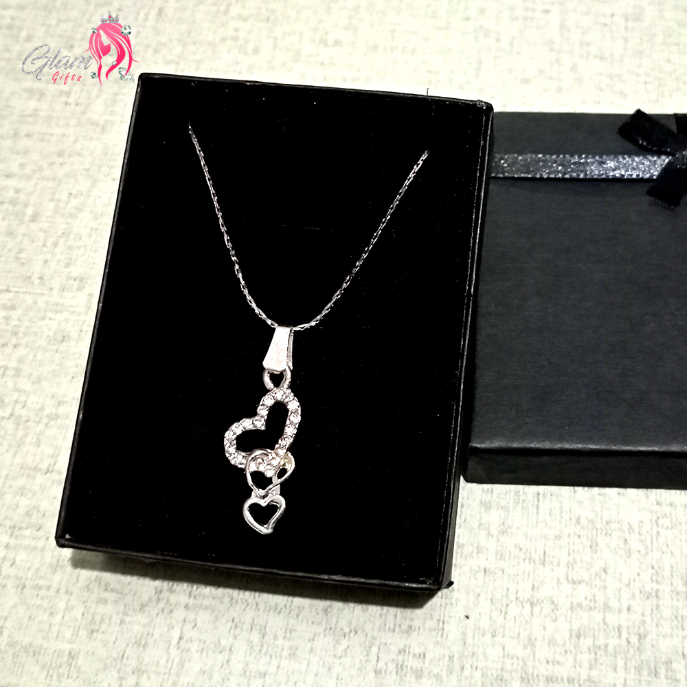 Silver Heart Pendant Necklace with gift Box for Friends