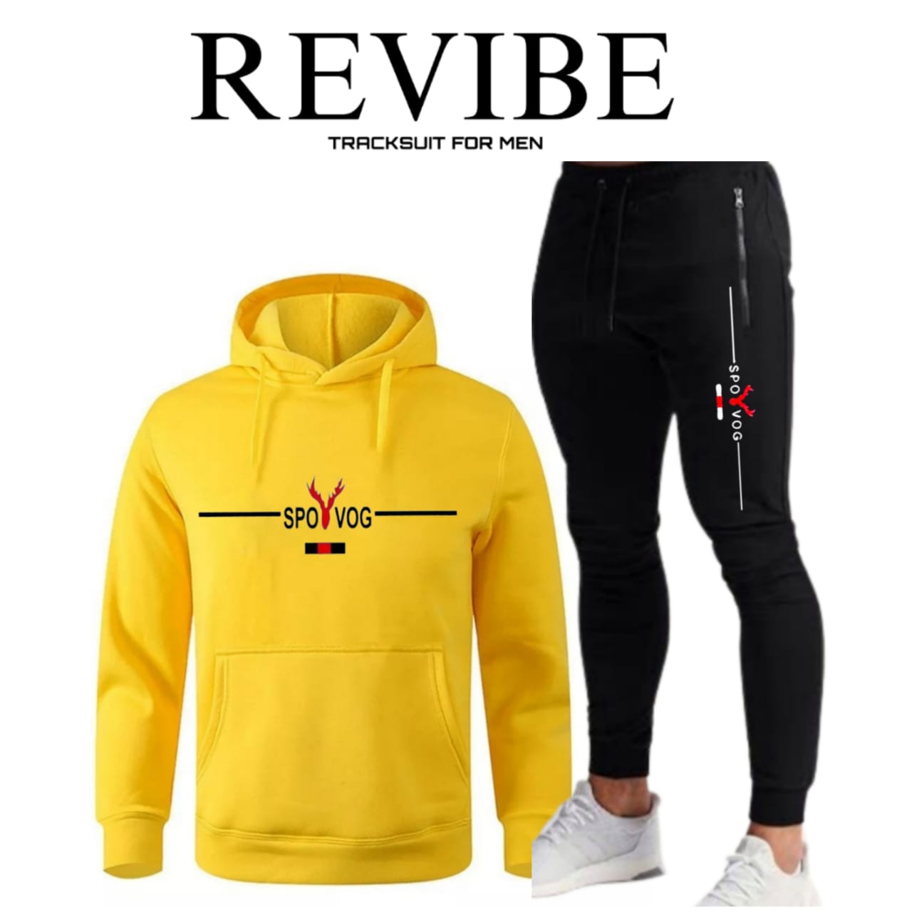REVIBE - Black Trendy Printed Tracksuit For Men - Hoodies For Men