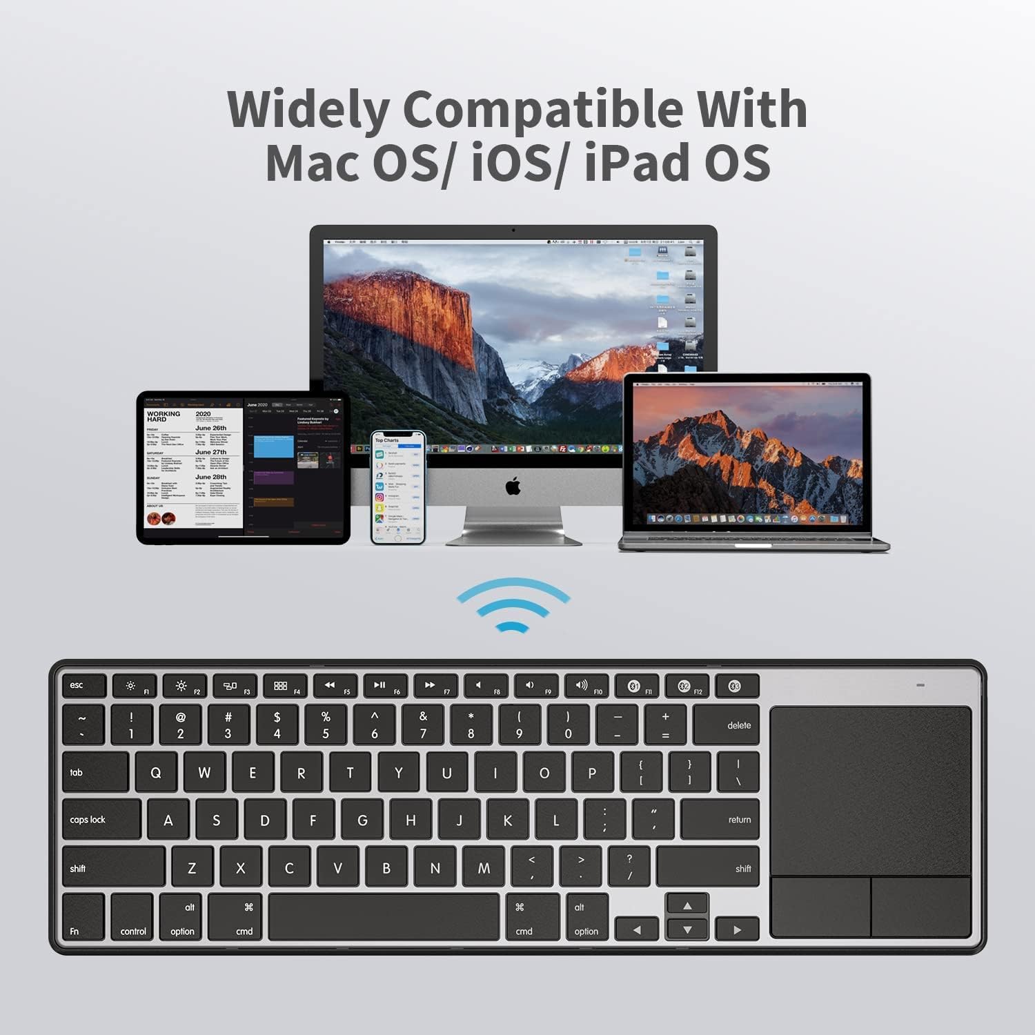 Wireless Touch TV Keyboard with Easy Media Control and Built-In Touchpad Mouse Solid Ultra Compact Full Size Keyboard -Connected Computer, Smart TV, HTPC