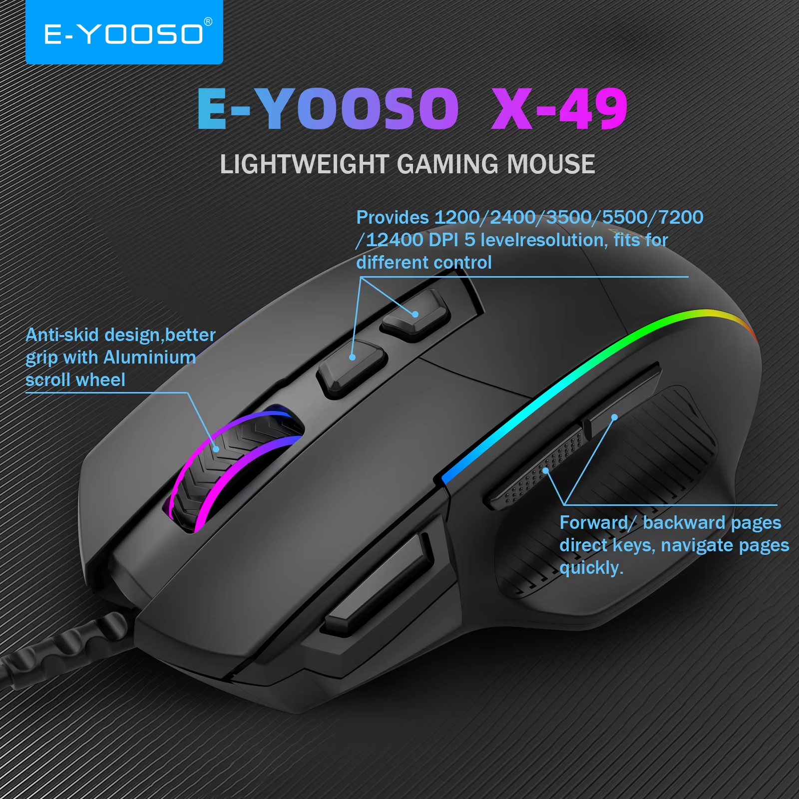 E-YOOSO X-49 Wired RGB Gaming Mouse 12400Dpi with 8 Programmable Buttons and Extra Fire Button Ergonomic Design 16 26ff6fcd88cd39dae2f15c83cfc7a57b