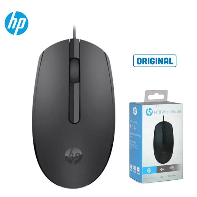 HP M10 Portable Ergonomic Design Computer Mouse Wired Usb Business Office Mouse HP Original HPs M10 BLACK COLOR Optical Laptop Mouse Portable Desktop Notebook Computer Office USB Wired Gaming Black New Mouse