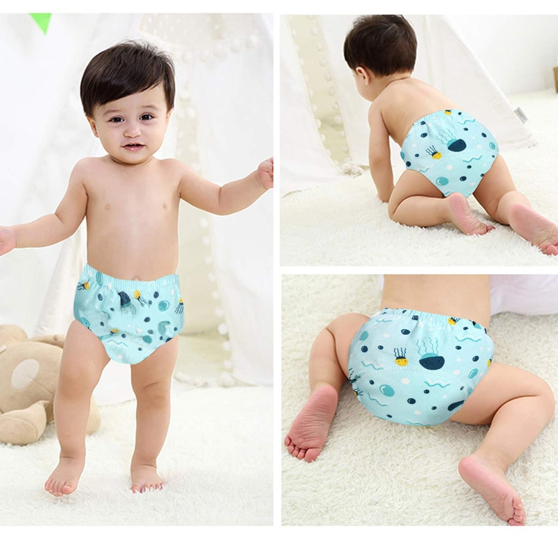 1 Pcs Baby Washable 6-Layer Cloth Diaper | Reusable Cotton Elastic Waist Nappy Learning Pants (Random Colors)