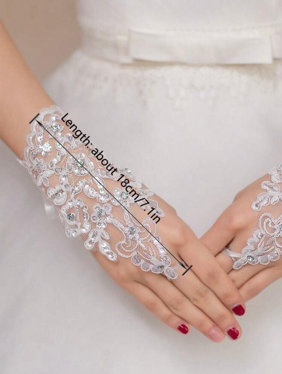1 Pair Lace Fingerless Bridal Wedding Gloves For Girls Adjustable Faux Pearl Decor Short Gloves - Stretchy Polyester Material - Perfect For Bridal Wedding /Party