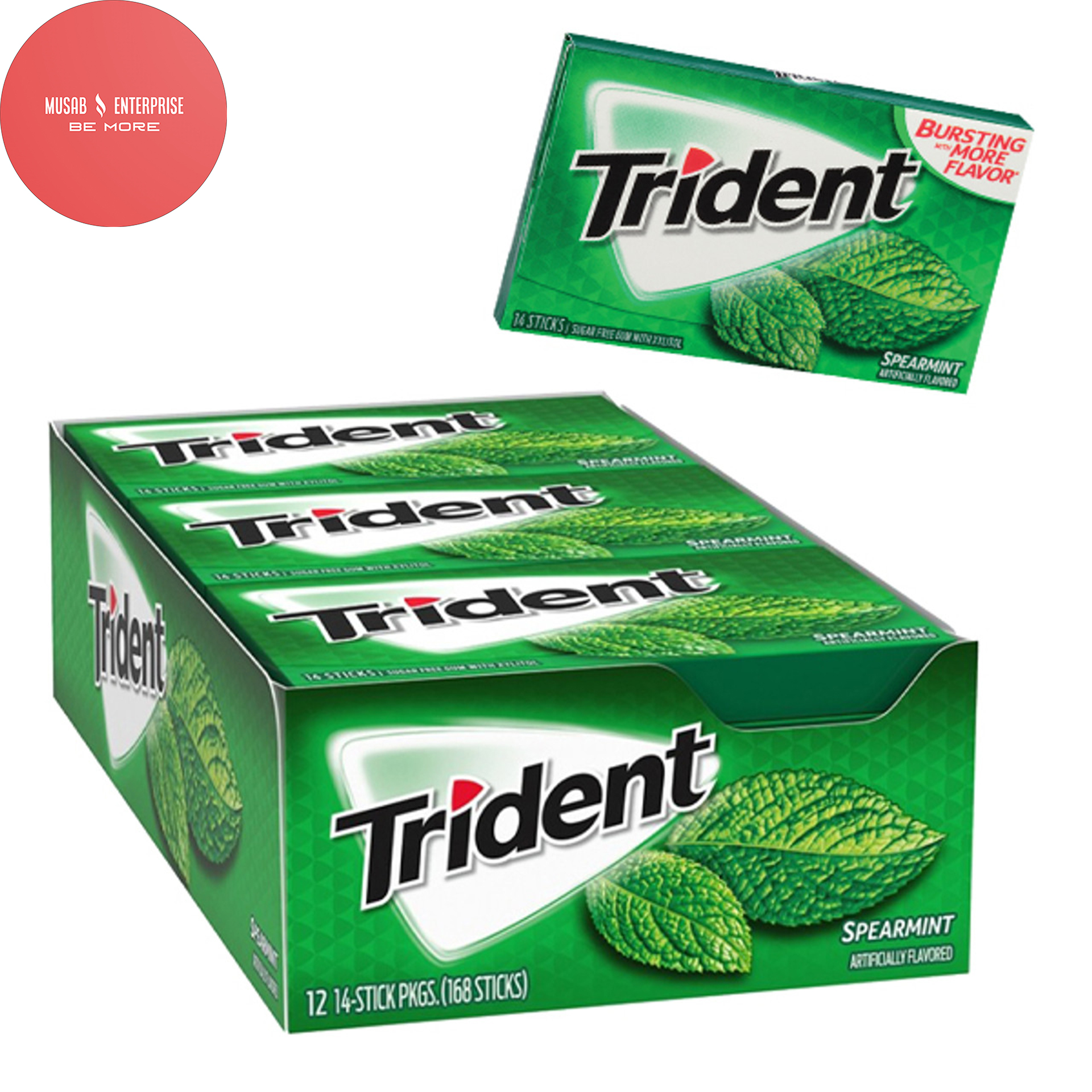 Trident Bubble Gum Spearmint Sugar Free Pack Of 12 Chewing Gums Box