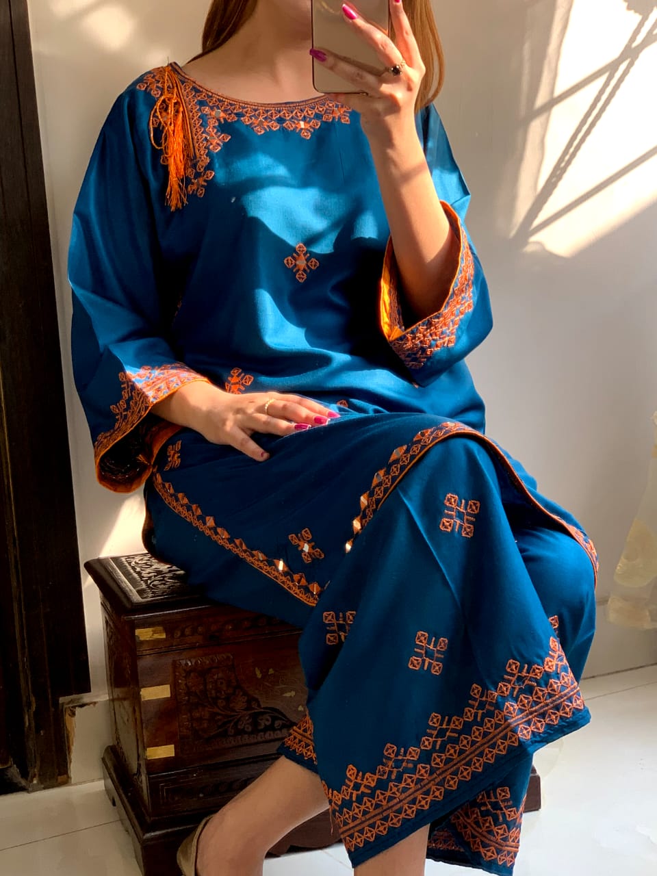 Fancy clothing hub linen Embroidery Two Pieces For GirlsBalochi mirror work fancy embroidery 2 pieces stitched dress for girls