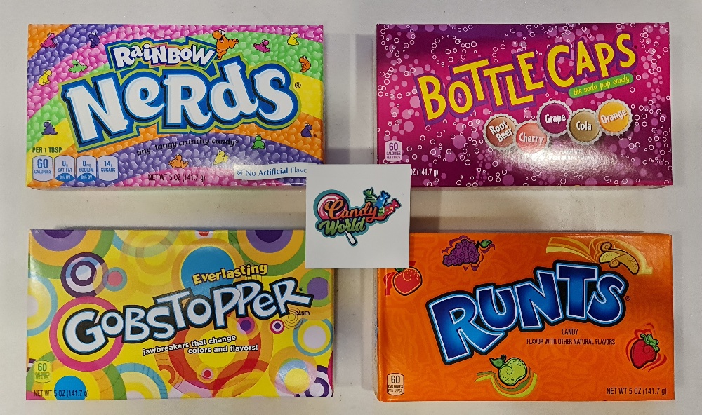 Classic American Pack Of 4 Combo Of Nerds, Runts, Gobstopper, And Bottle Caps