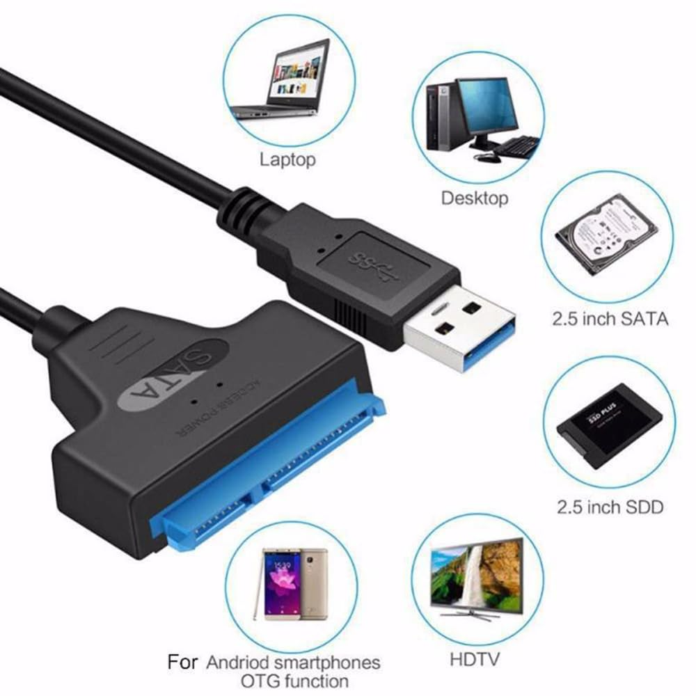 USB SATA Cable 3.0 to 2.5 Inch HDD SSD Adapter | 5Gbps Fast Data Transfer Converter | Driver Free Plug & Play for Laptop, PC & Mobile OTG