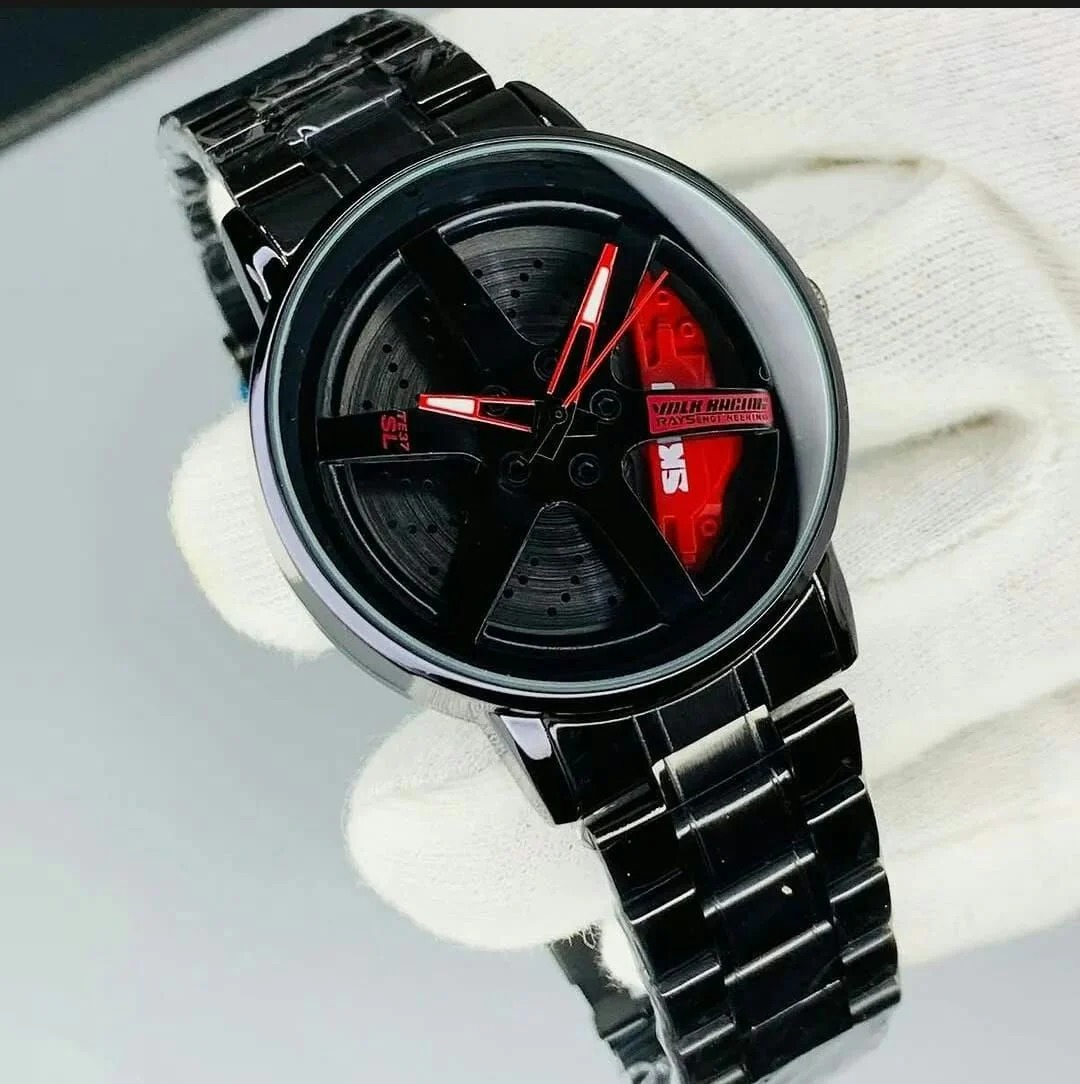“WHEEL WATCH Premium  Men’s Wristwatch – Rotating Rim Dial, Multi-Function Modern Design, Waterproof Metal Strap”Look Like Smart Watch