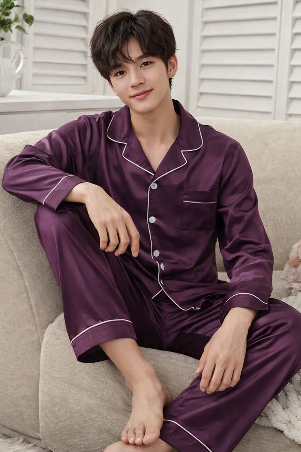 NightWear for men Nighty Finely Stitched Mens Silk Satin wear Pajamas Set, NightWear for men Night suit for boys and men, Sleeping Dress Mens Sleepwear Loungewear Sleeping Suit lingerie shirt and Pajama ,Night Dress for men