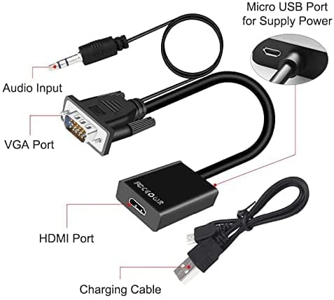 VGA to HDMI With Audio New Universal Converter, Cable Version, VGA + Audio in/HDMI Out