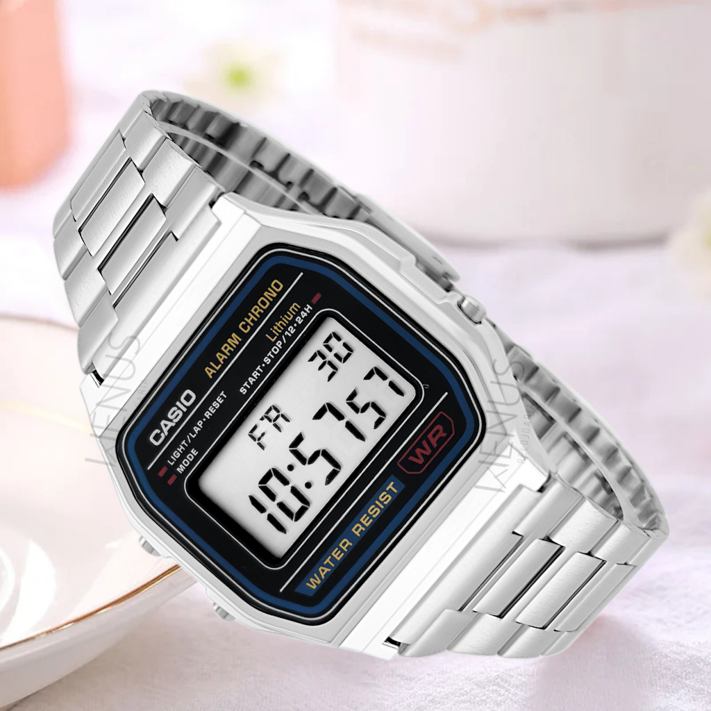 A159WA stainless steel band waterproof retro square digital sports
