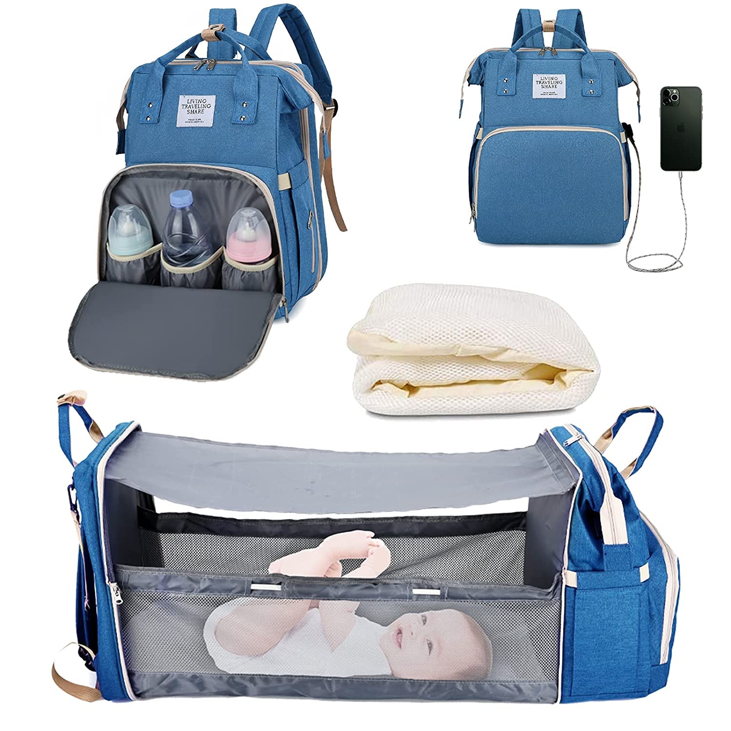 Fashion New Diaper Bags Backpack Multifunctional Foldable Baby Bed Crib Bag Large Capacity Stroller Bag Insulation Nursing