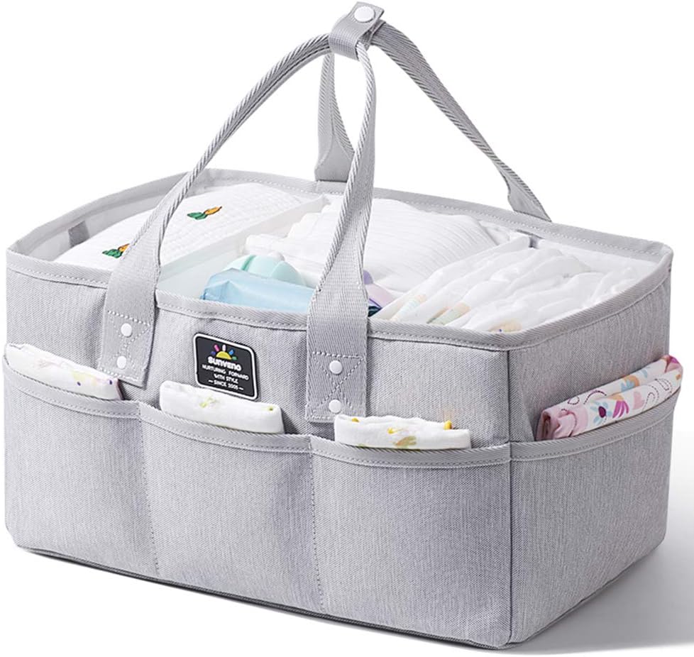 Baby Diaper Caddy Organizer | 100% Cotton Rope | Diaper Basket | 8 Pockets | Storage For Nursery | Portable Basket For Changing Station | Fits Changing Table | Baby Shower Gifts