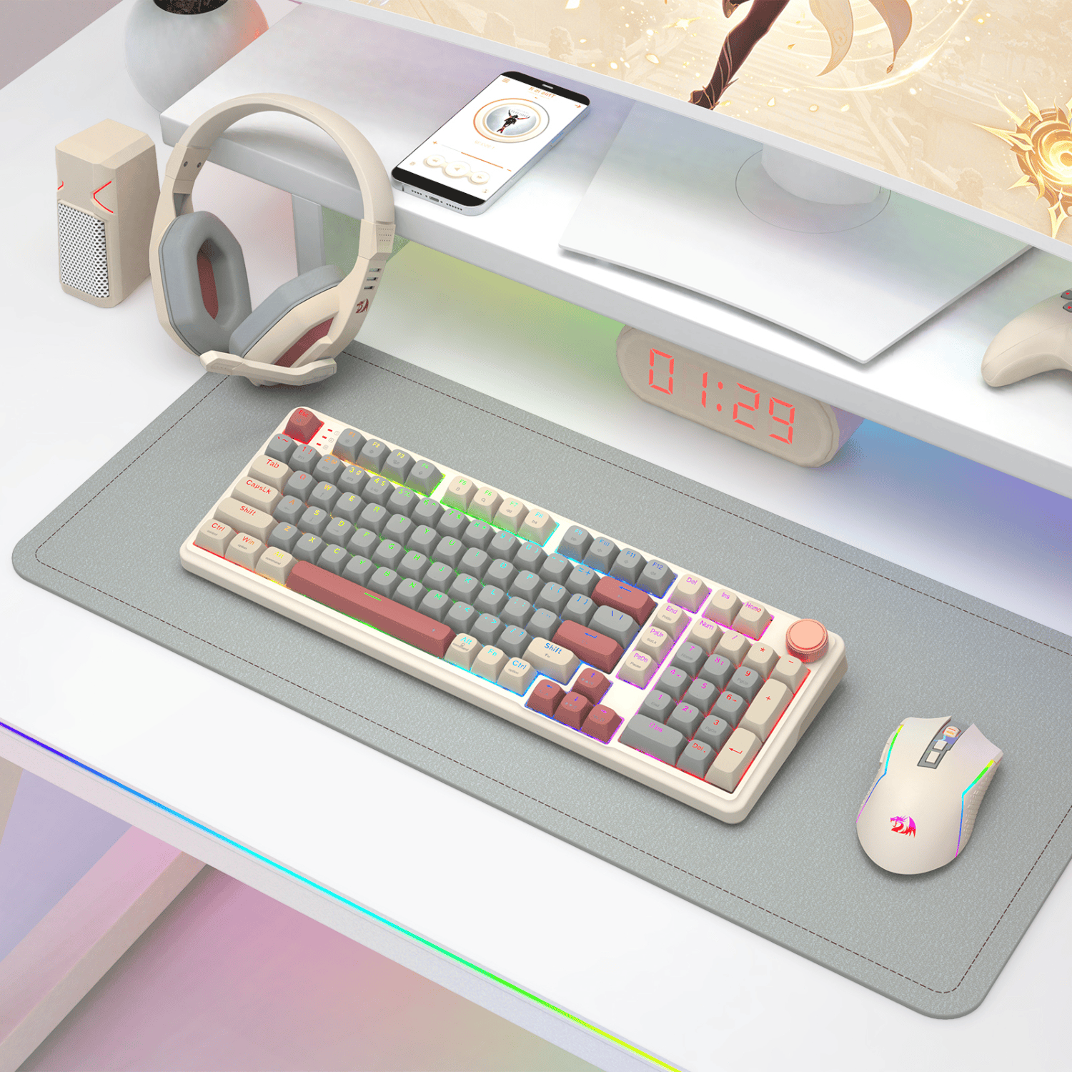 Redragon K768 EISA 100 Retro RGB Tri-Mode Wireless Mechanical Gaming Keyboard White Grey Red with Custom Yolk Linear Switch 16 275557d85f892ffd38380f898026c592