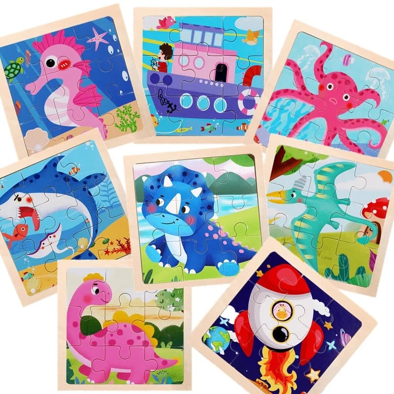 Montessori Wooden Picture Puzzles for Kids — 12 Colourful Animal Boards, 9-Piece Each for Hand-Eye & Problem Solving