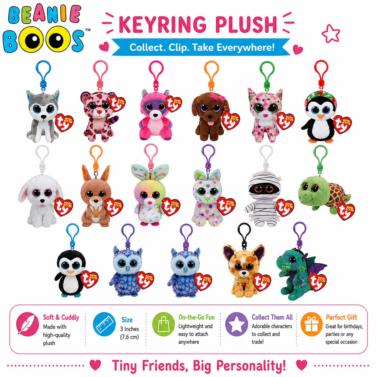 Ty Beanie Boos Mini Plush Key Clip 3 Inch | Cute Soft Stuffed Animal Keychain | Collectible Plush Toy for Kids Boys Girls | Backpack & Bag Charm Gift