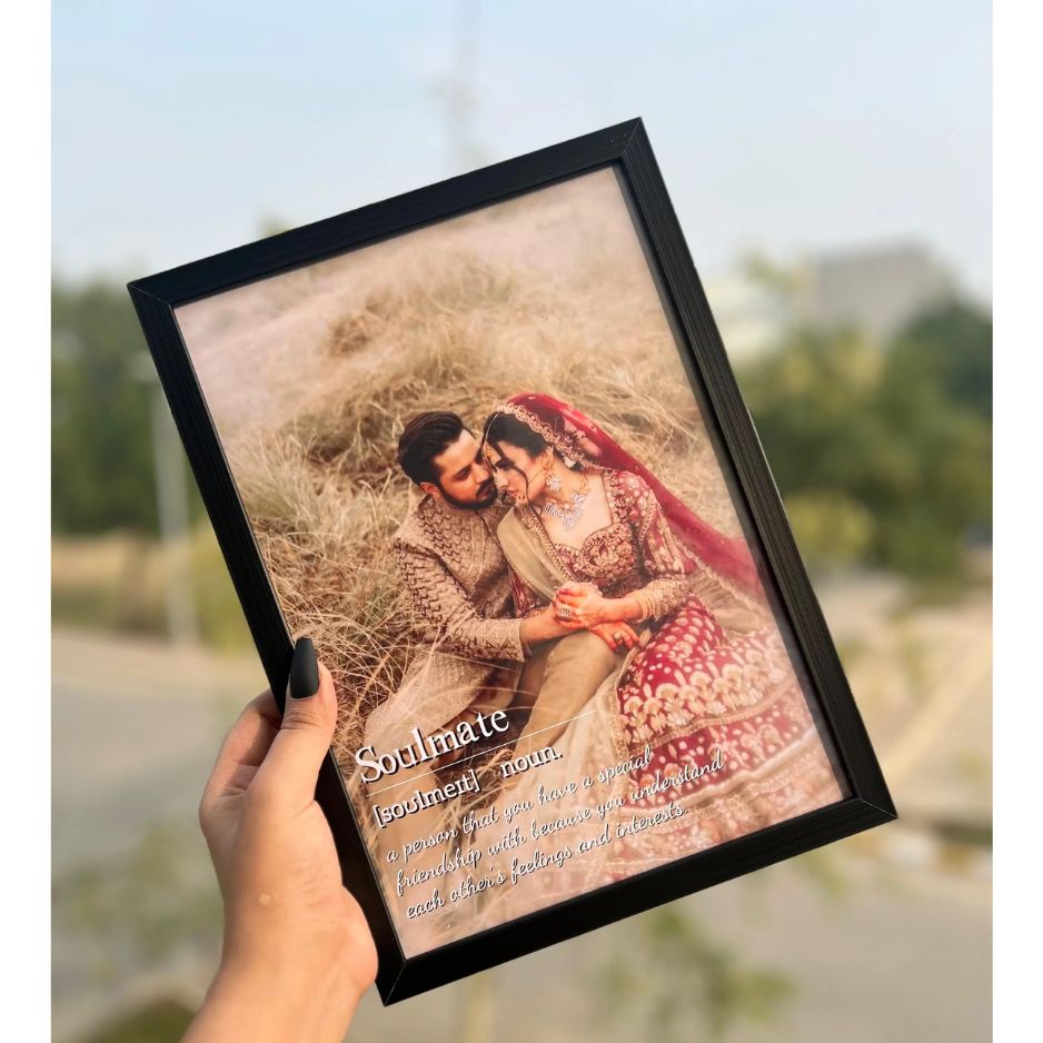 Custom Soulmate Photo Frame with Text – Personalized Aesthetic Couple Frame, Wedding/Valima Gift for Husband Wife, Romantic Wall Decor Gift