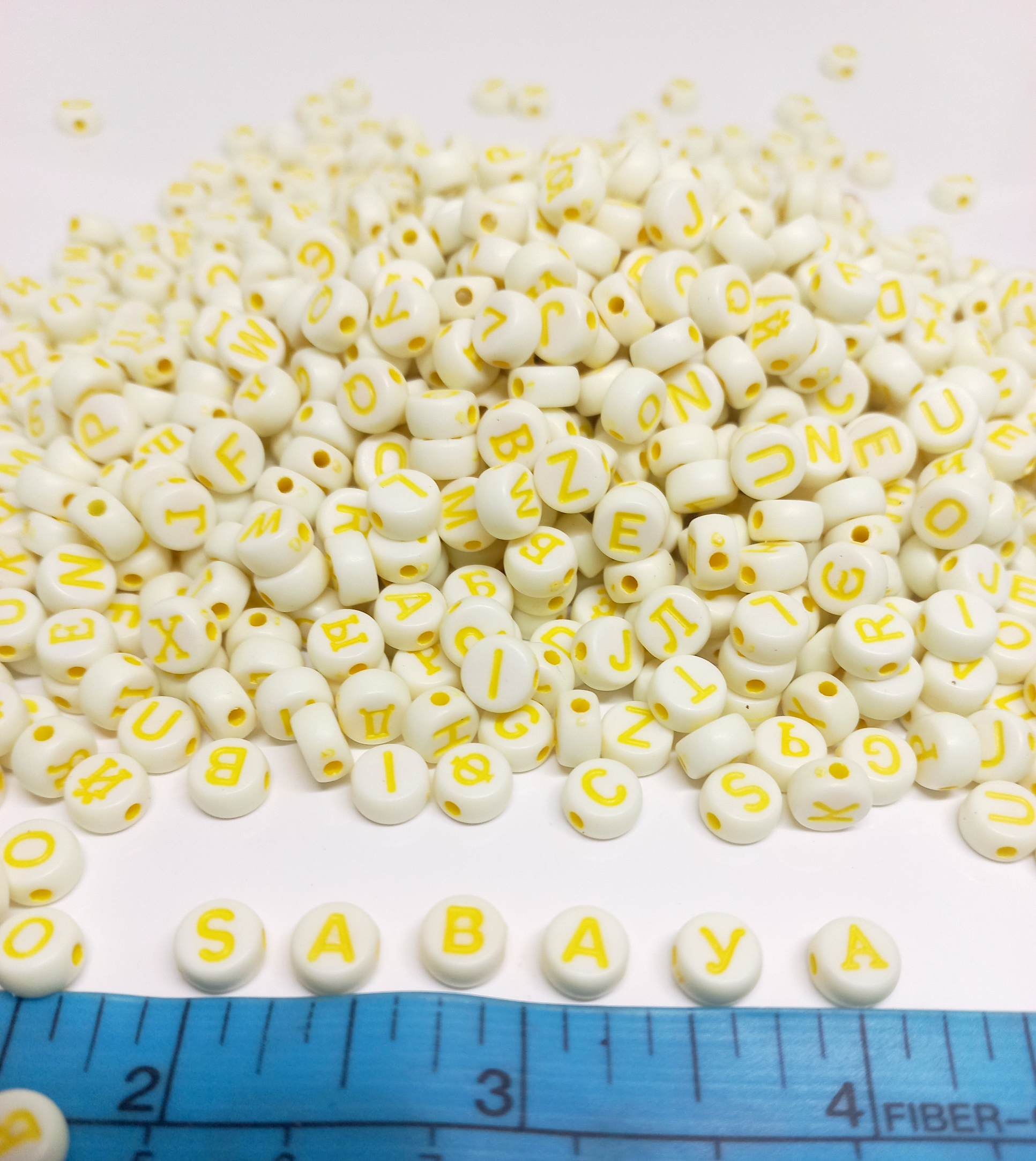 Pack of 50pcs, Mix Alphabet letters A-Z, 7mm, loose Spacer rounded Acrylic Beads DIY Jewelry Making.