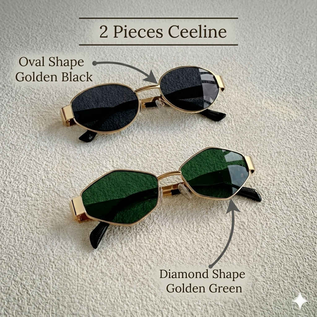 Bestwear.pk Premium Look Diamond Shape Luxury Sunglasses For Men & Women - Oval Stylish Elegant Geometric Metal Frame Glasses for Girls & Boys - Adjustable Nose Pad Shades For Ladies & Unisex