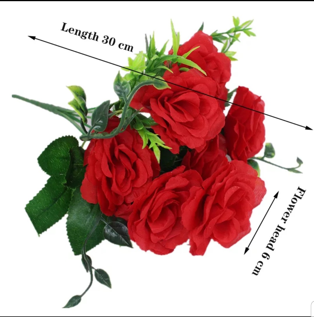 Artificial Red Rose Bunch Flower silk flower home Décor -Red