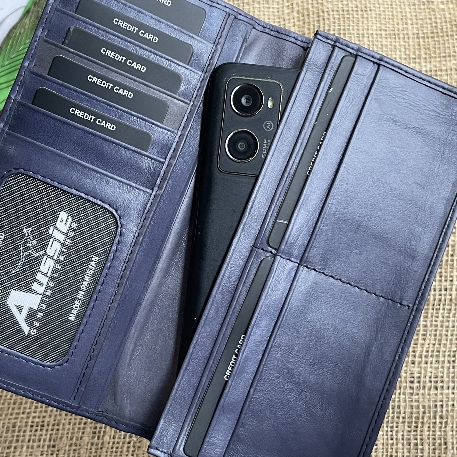 Long Wallet Genuine  Gray Leather for women
