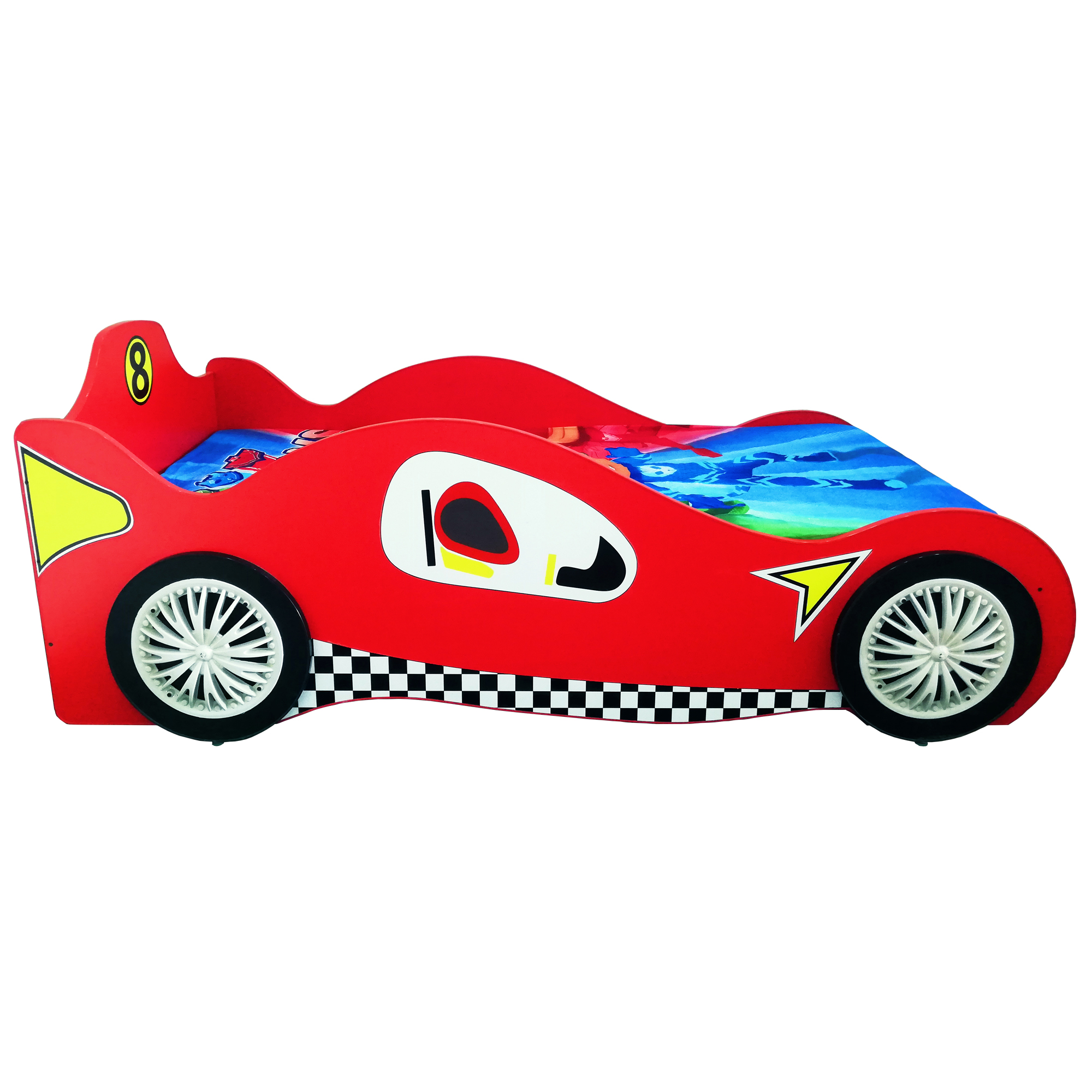 Furnishoo 8 Car Bed Sale in Pakistan - Kids Car Bed - Red Car Bed With Lights