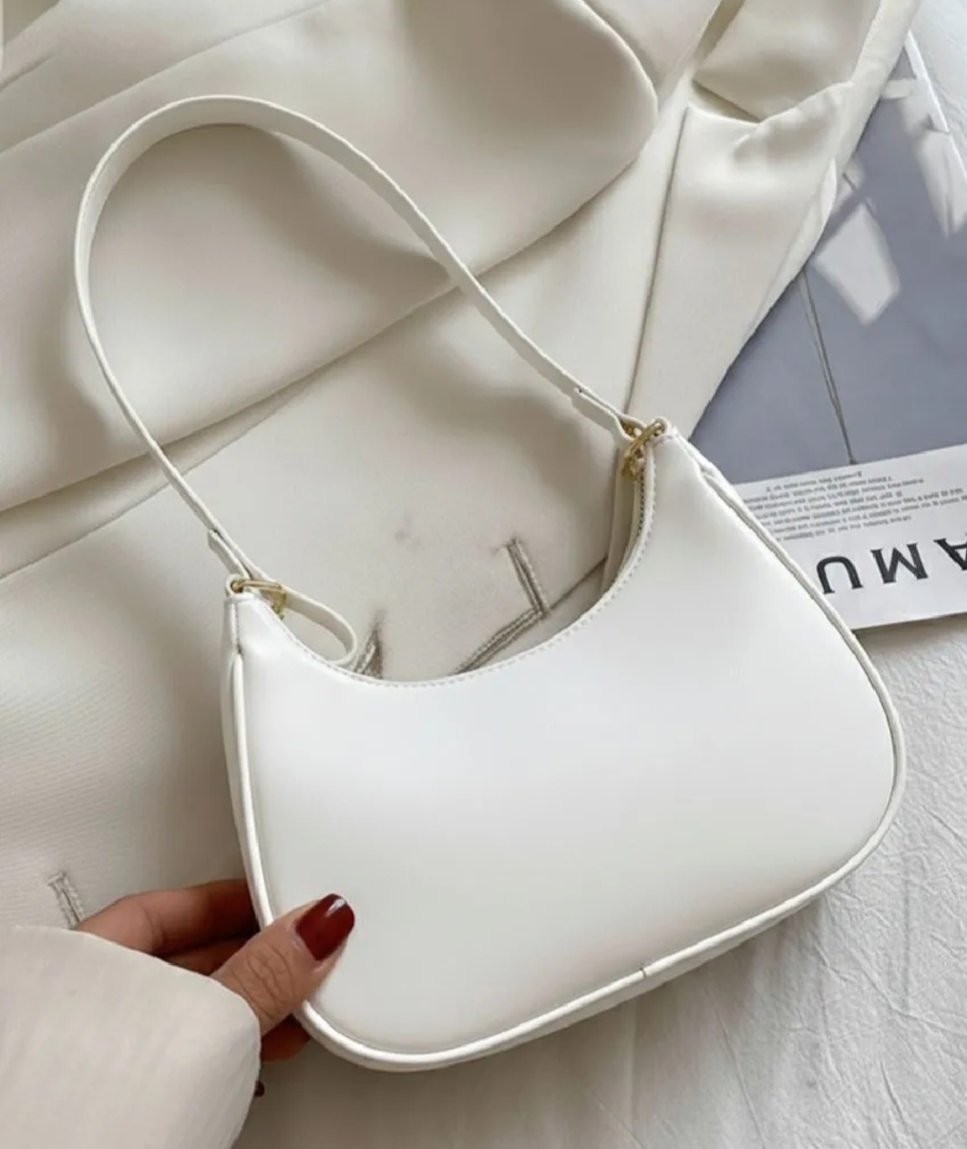 Korean Style Solid Color Soft Leather Shoulder Bag for Women  Elegant Underarm Hobo Clutch  Casual Trendy Crescent Purse, Half Bag Moon