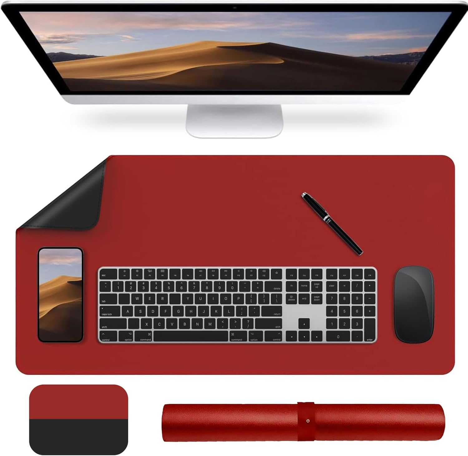 Leather Desk Pad Protector,Mouse Pad,Office Desk Mat,Non-Slip Double Sided PU Leather Desk Blotter,Laptop Desk Pad,Waterproof Desk Writing Pad for Office and Home (35.4" x 17.7")