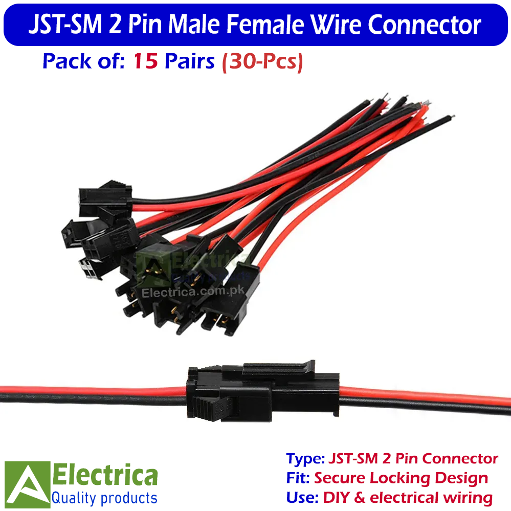 5/15/50 Pairs Mini Micro JST-SM 2 Pin Plug Connector, Micro Electrical Male and Female Wire Cable Connector by Electrica
