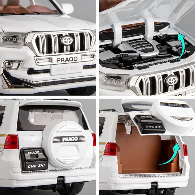 Toyota Land Cruiser Prado Front Doors Open With Lights and Music Simulation Luxury SUV G25 Model Car - Pull Back Alloy Metal Diecasts Off-road Vehicle Birthday Gift for Boy