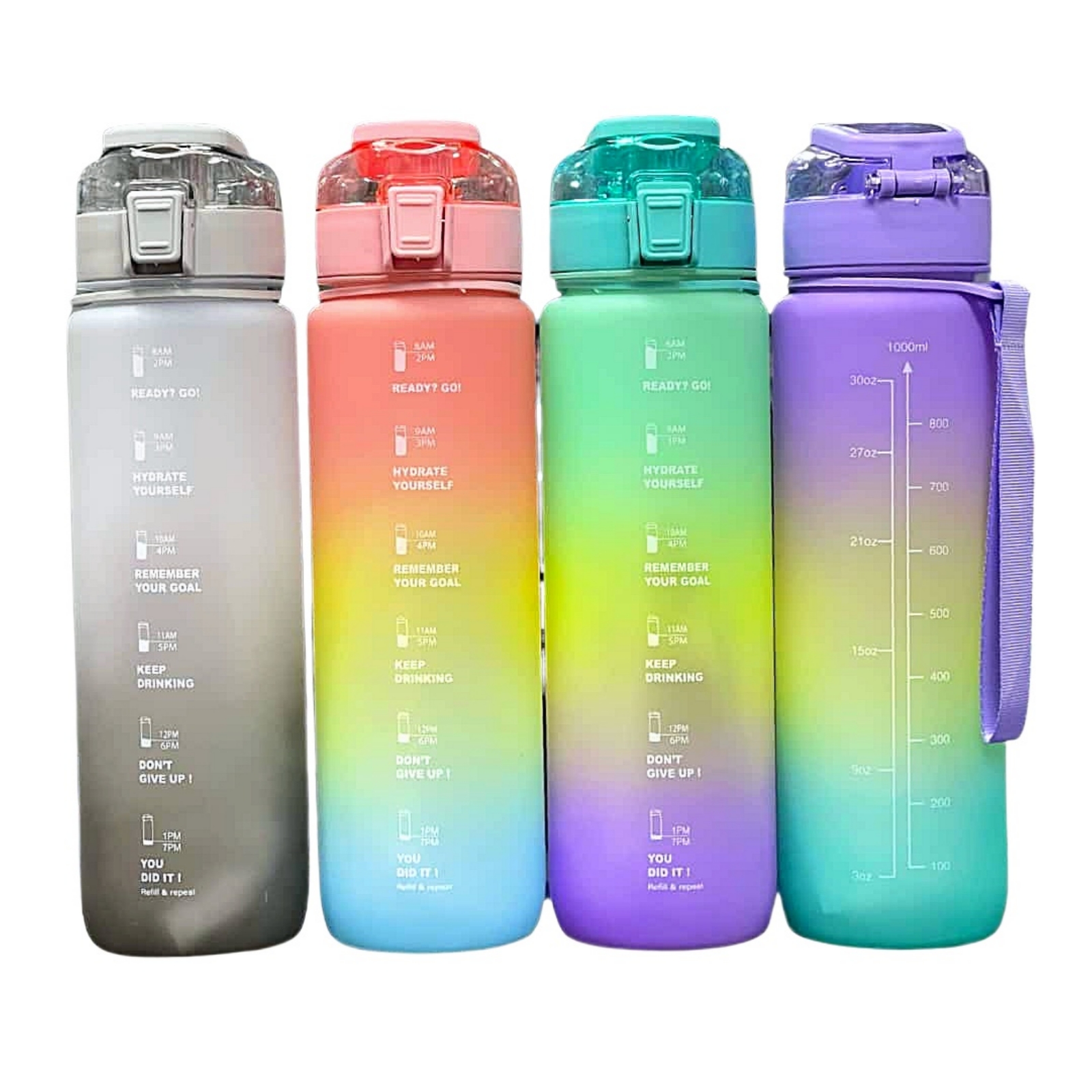 2000ml Motivational Water Bottle With Straw | 2L Gradient Color Drinking Water Bottle