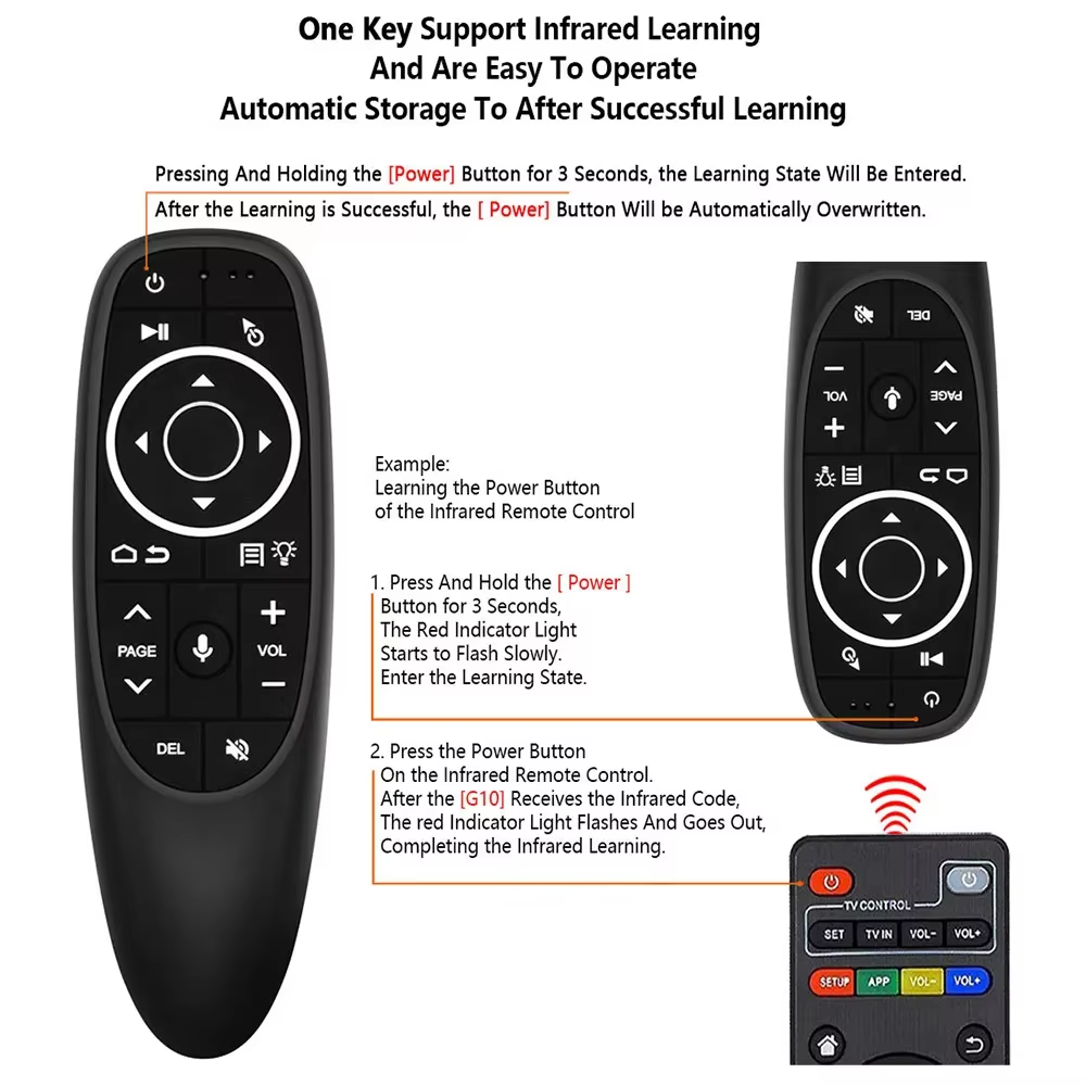 G10S Air Mouse Remote with Gyroscope | 2.4G Wireless Voice Control Remote for Android TV Box, Smart TV, PC & Projector | Motion Sensor, USB Receiver