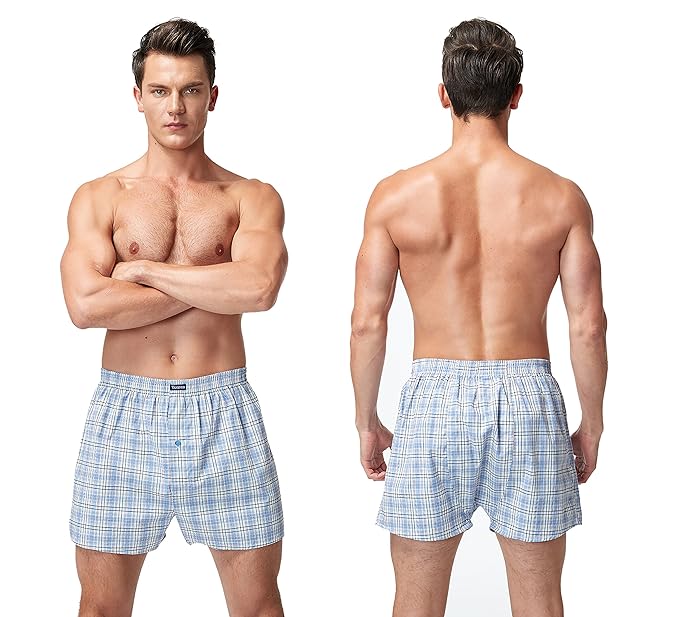 1pc Men's Woven Boxers, 100% Cotton Boxer Shorts for Men, Boxershorts with Button Fly, Underwear